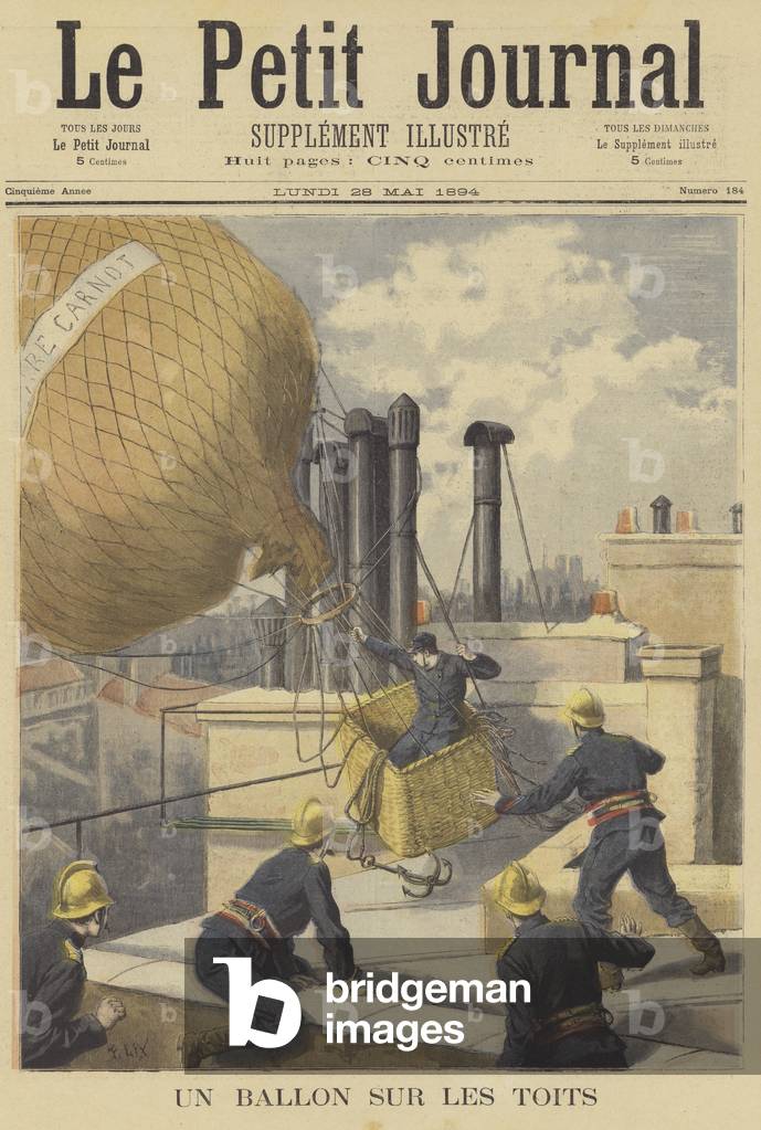 Un atterraggio in mongolfiera sui tetti di Parigi (colore lito)