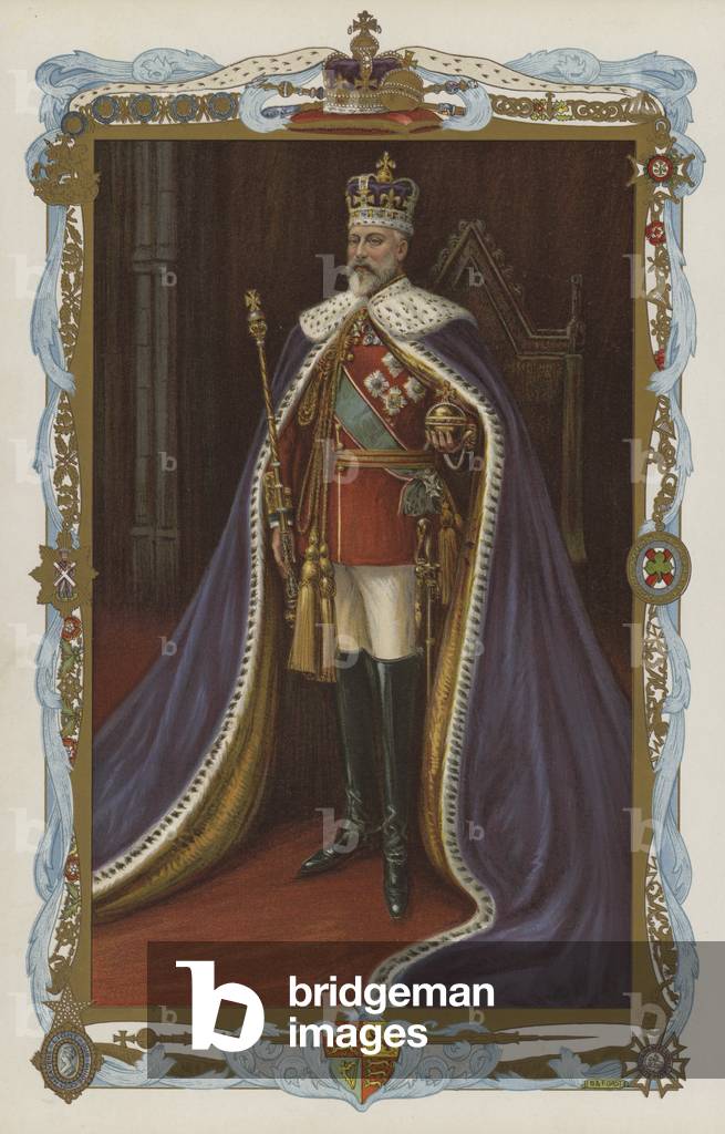 King Edward VII in coronation robes (colour litho)