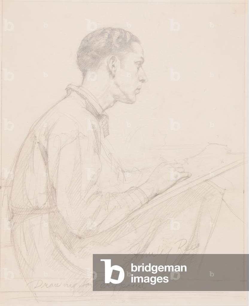 Self portrait: Drawing for drypoint (pencil on paper)