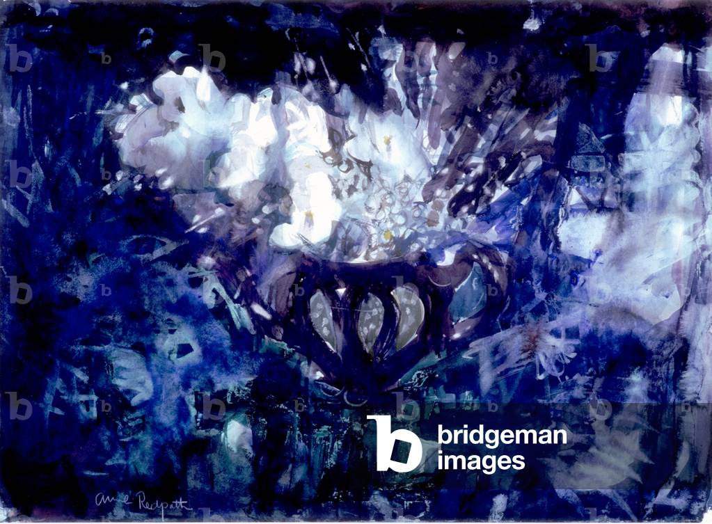 Flowers in a Black Teapot (bodycolour on paper)