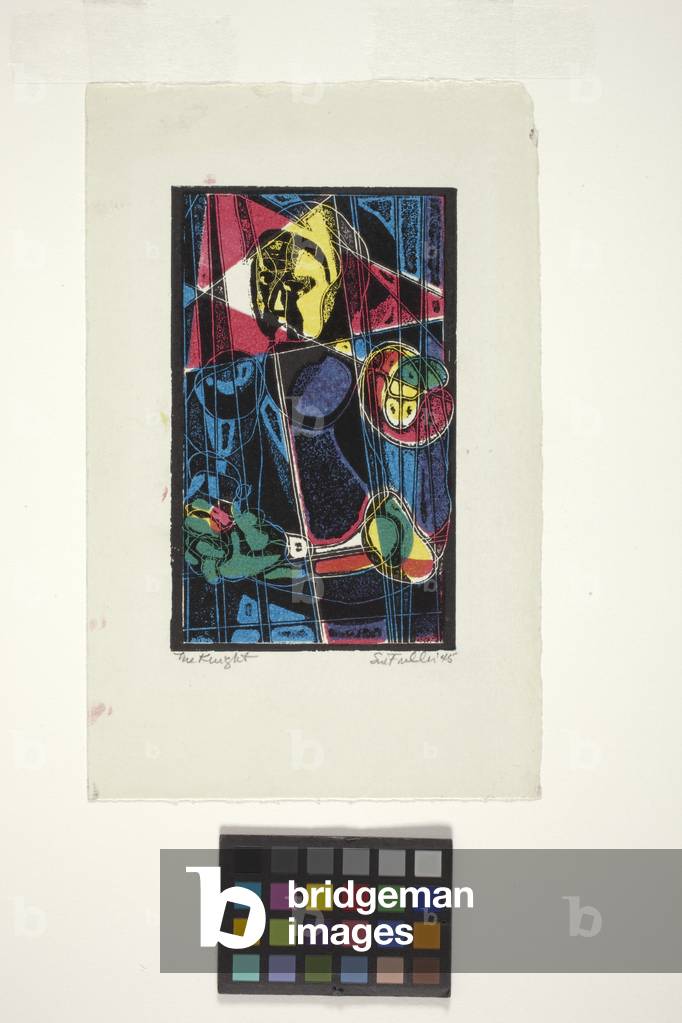 The Knight (colour woodblock print) by Sue Fuller