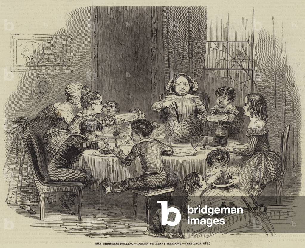 Le Pudding de Noël (gravure) par Joseph Kenny Meadows, b/w