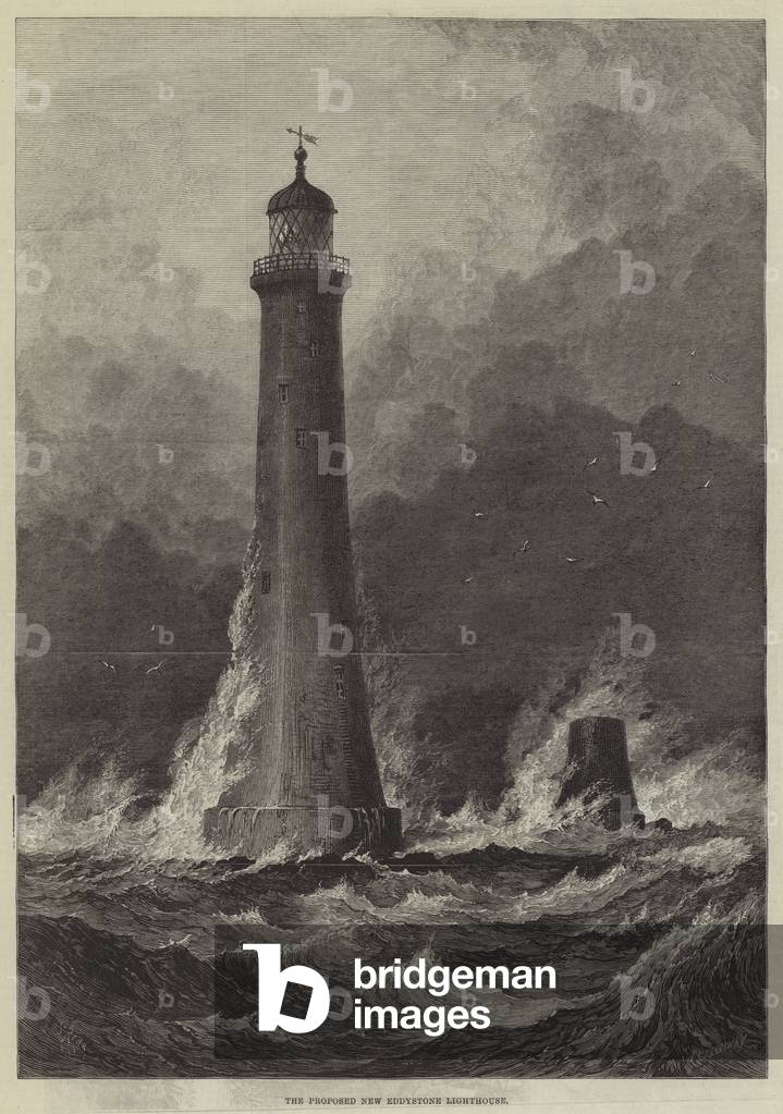 "Il nuovo faro di Eddystone proposto (incisione)" di Samuel Read, b/w
