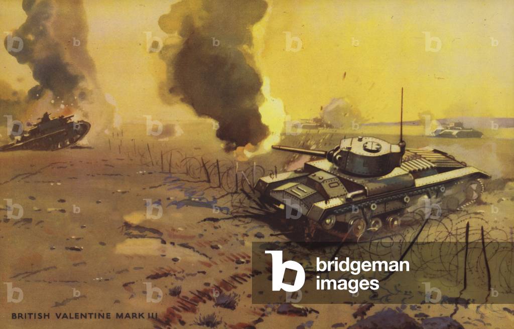 Char d'infanterie britannique Valentine III, Seconde Guerre mondiale (litho couleur)