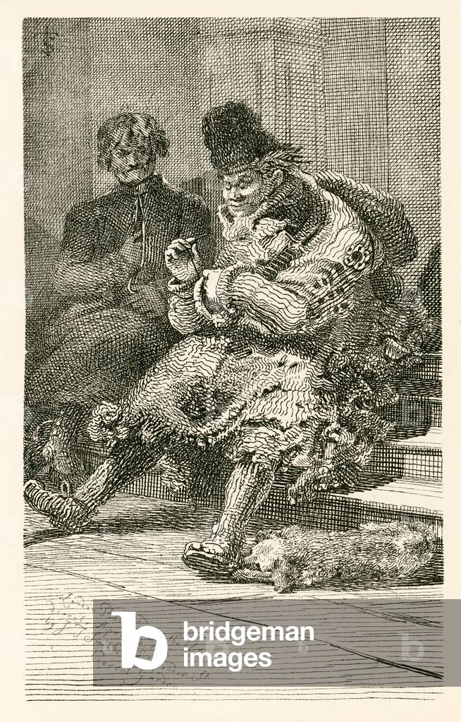 "Zwei Knochenpfähler (Gravur)" von English School, b/w