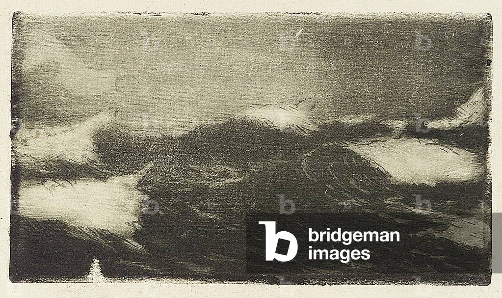 Paysage marin - rouleaux gris-noirs 1, 20e siècle (gravure)