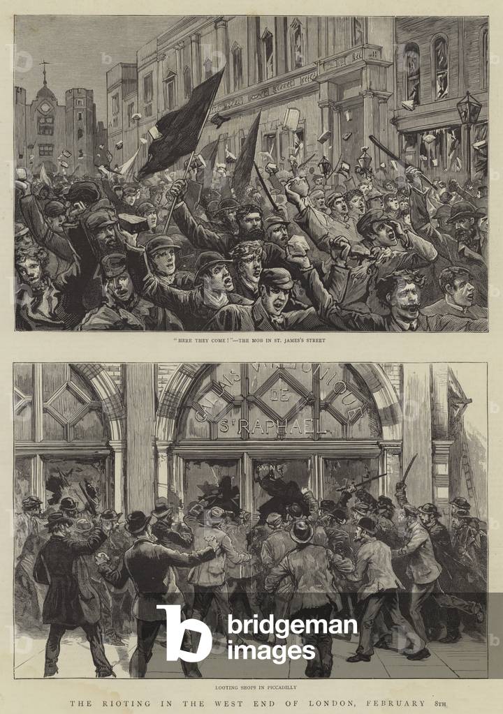 The Rioting in the West End of London, 8 Februar (Gravur)