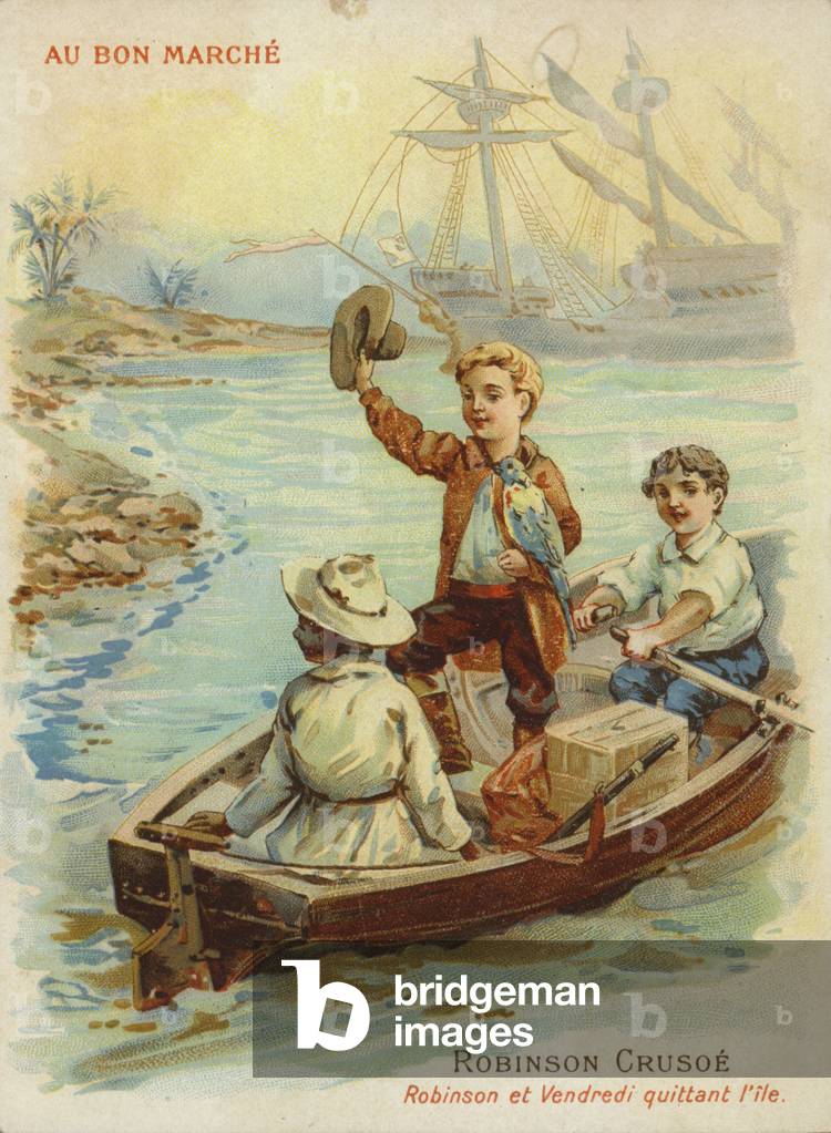 "Robinson Crusoe in Ruderboot (chromolitho)" 1801 von French School