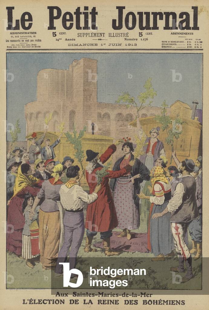 Election of the Queen of the Gypsies at Saintes-Maries-de-la-Mer in the Camargue (colour litho) by French Arti