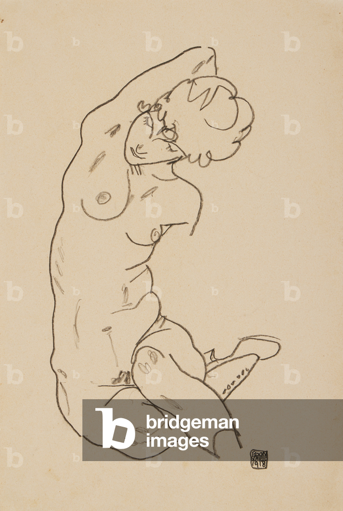 Nudo con gambe incrociate, 1918 (pastello nero su carta)