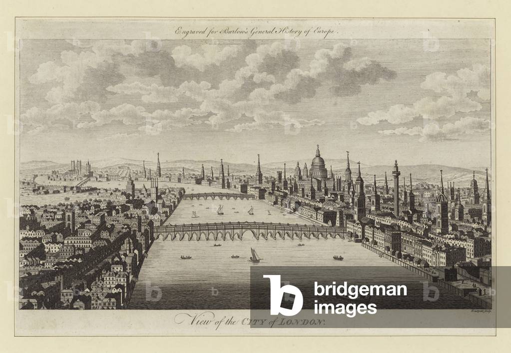 "Blick auf die Stadt von London (Gravur)" von English School, b/w