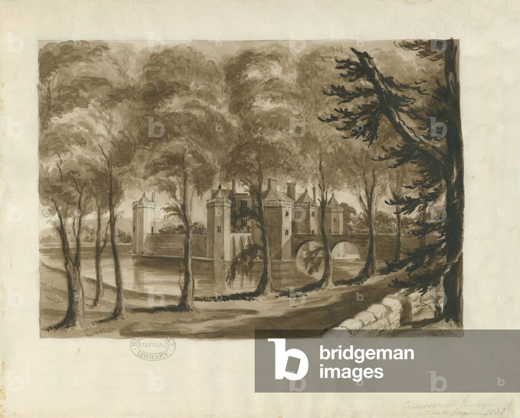 Image de Dessin représentant Château de Caverswall : dessin sépia 1833 par English School