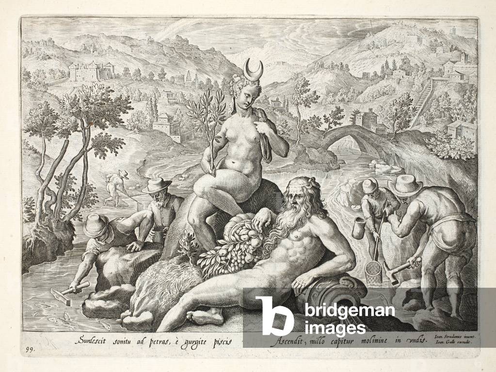 Metodo di cattura dei pesci nelle reti picchiando contro le rocce, illustrazione da 'Venationes, Ferarum, Aviu