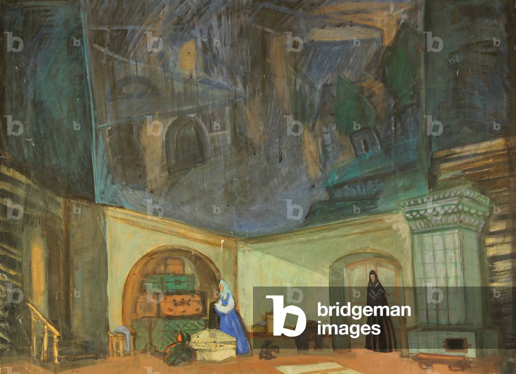 Immagine di Dipinto "Set Design per Theater Play (tempera su tela)" di Tatyana Livanova