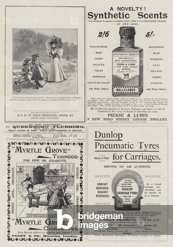 "Pagina di annunci (incisione)" 1896 di English School, b/w