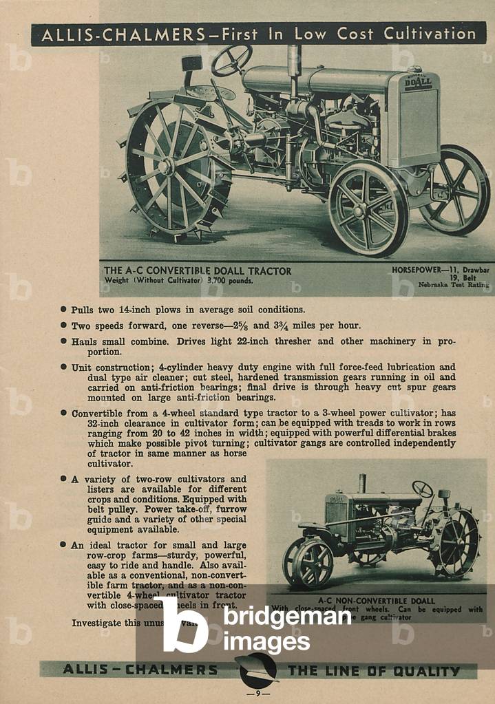 Un tracteur décapotable Allis Chalmers avec un tracteur non convertible, c.1933