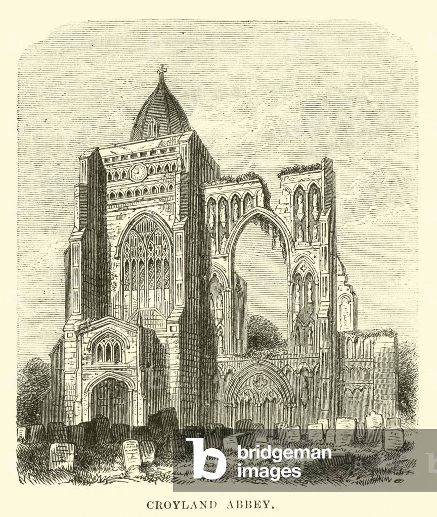 "Abtei Croyland (Gravur)" von English School, b/w