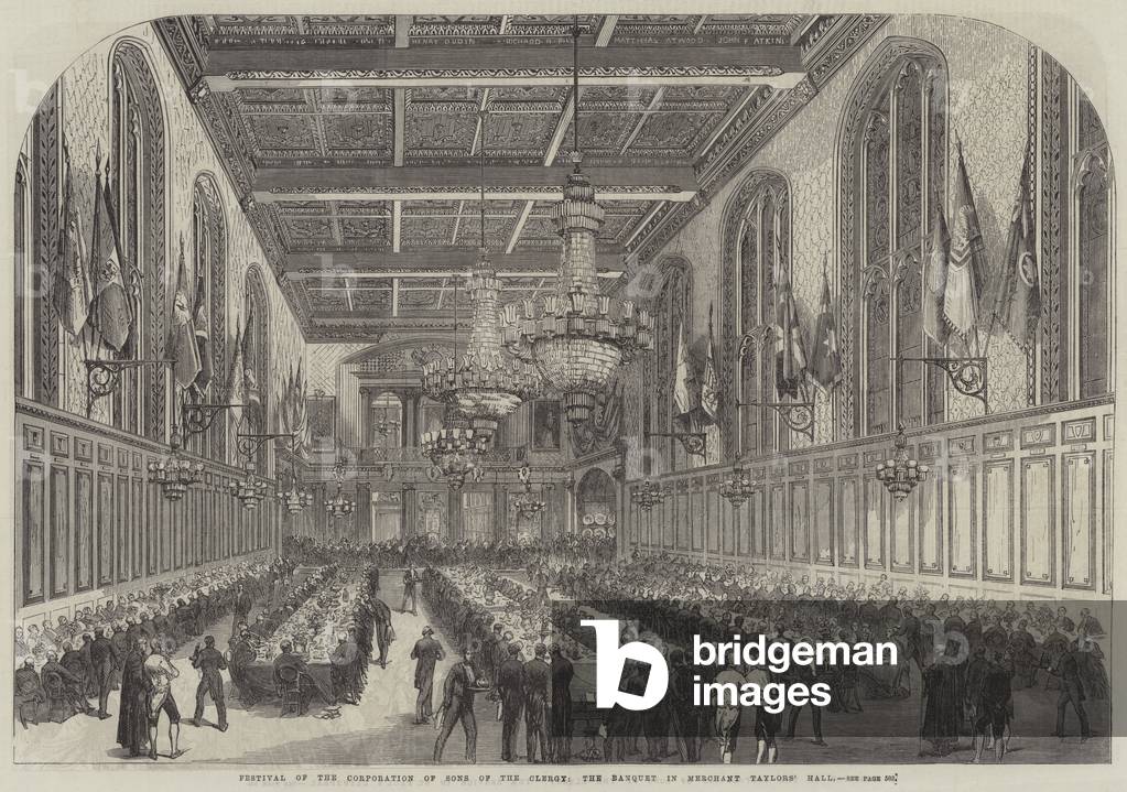 "Festival della Corporazione dei Figli del Clero" 1865 di English School, b/w