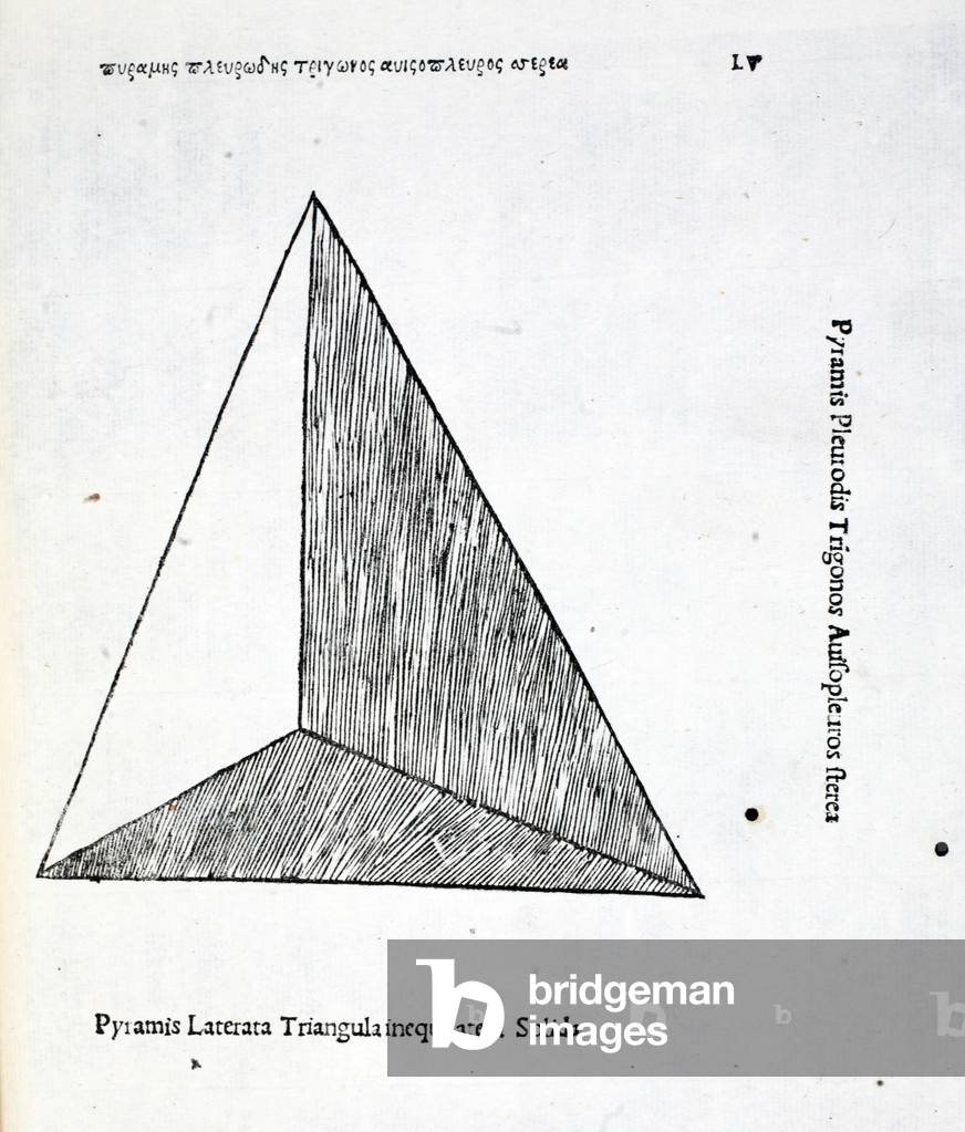 Bild von Druck "Pyramis laterata triangula inequilatera solida" von Leonardo da Vinci, b/w