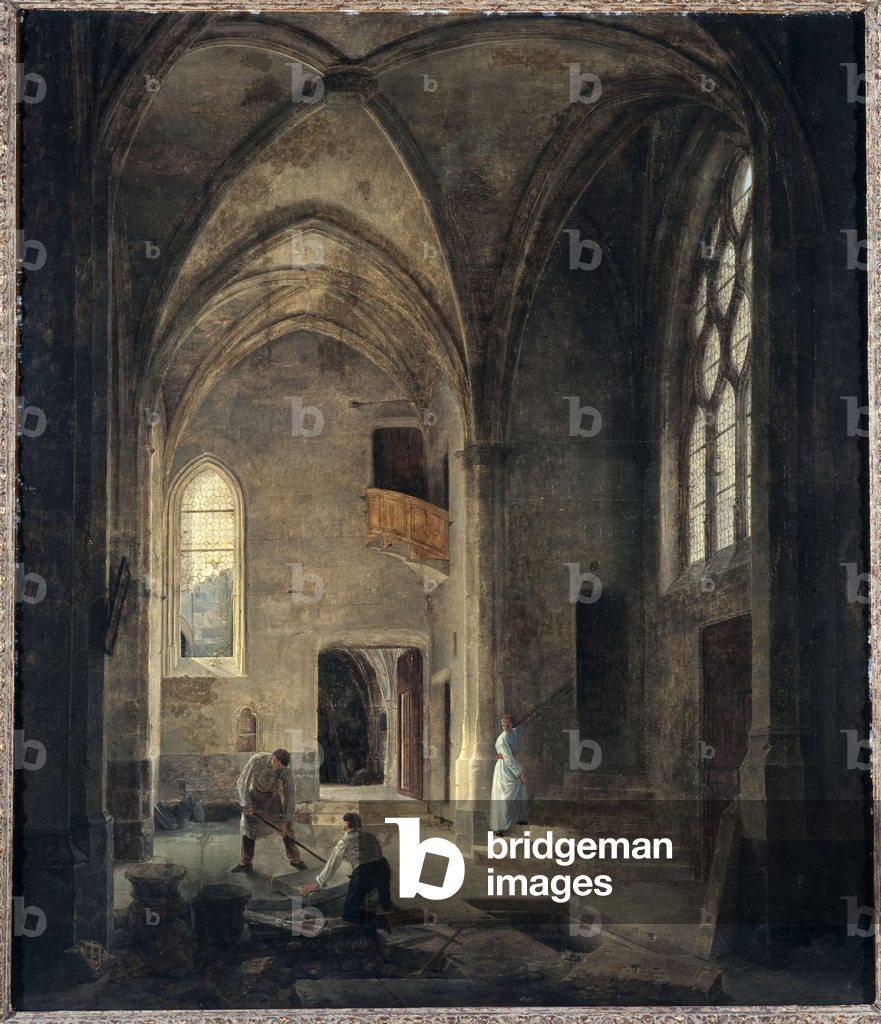 Innenansicht der Kirche von Saint-Benoît-le-Bestouné: la chapelle Saint-Pierre ou de la Tournelle, 1832 (Öl)