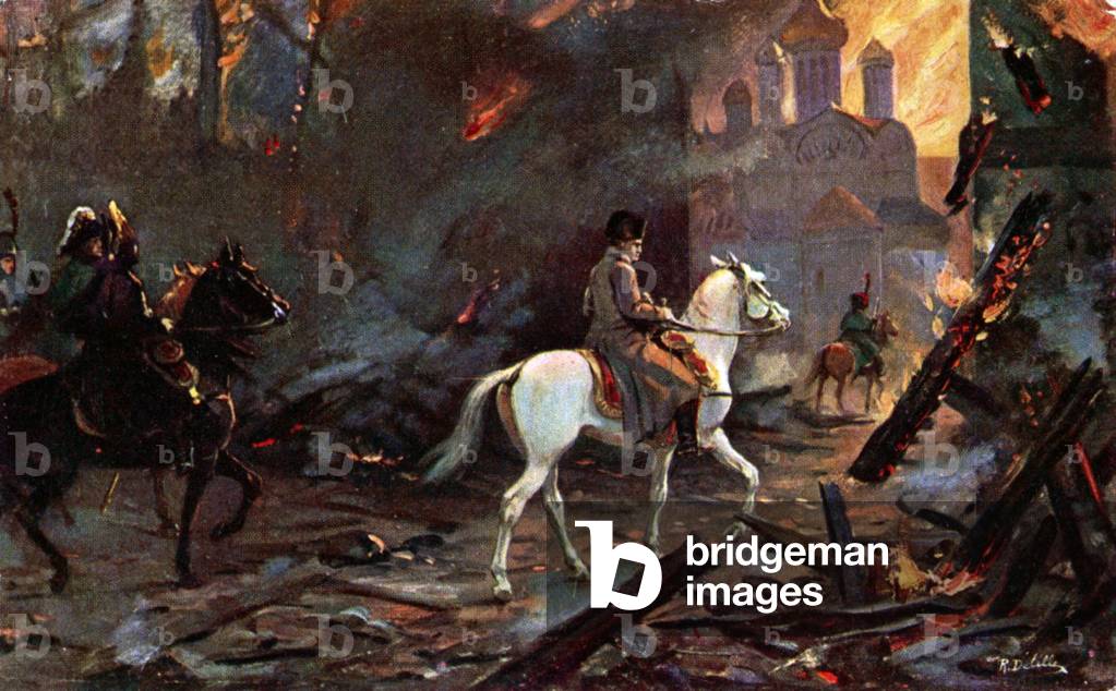 Storia. Francia. Primo Impero francese. Napoleone I entra a Mosca (Russia) incendiando, 1812.