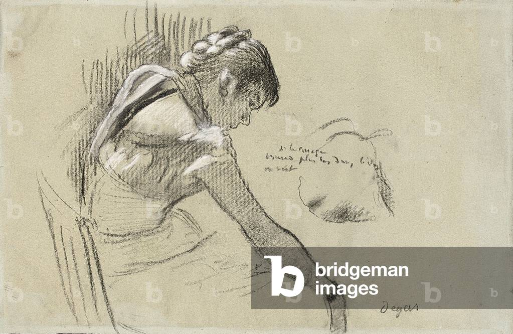Image of Drawing depicting Dancer at Rest; Danseuse au repos 1879 by Edgar Degas