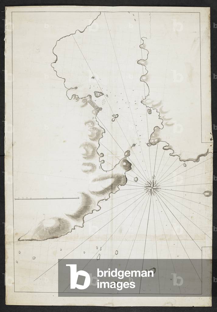 A chart showing coastlines., b/w