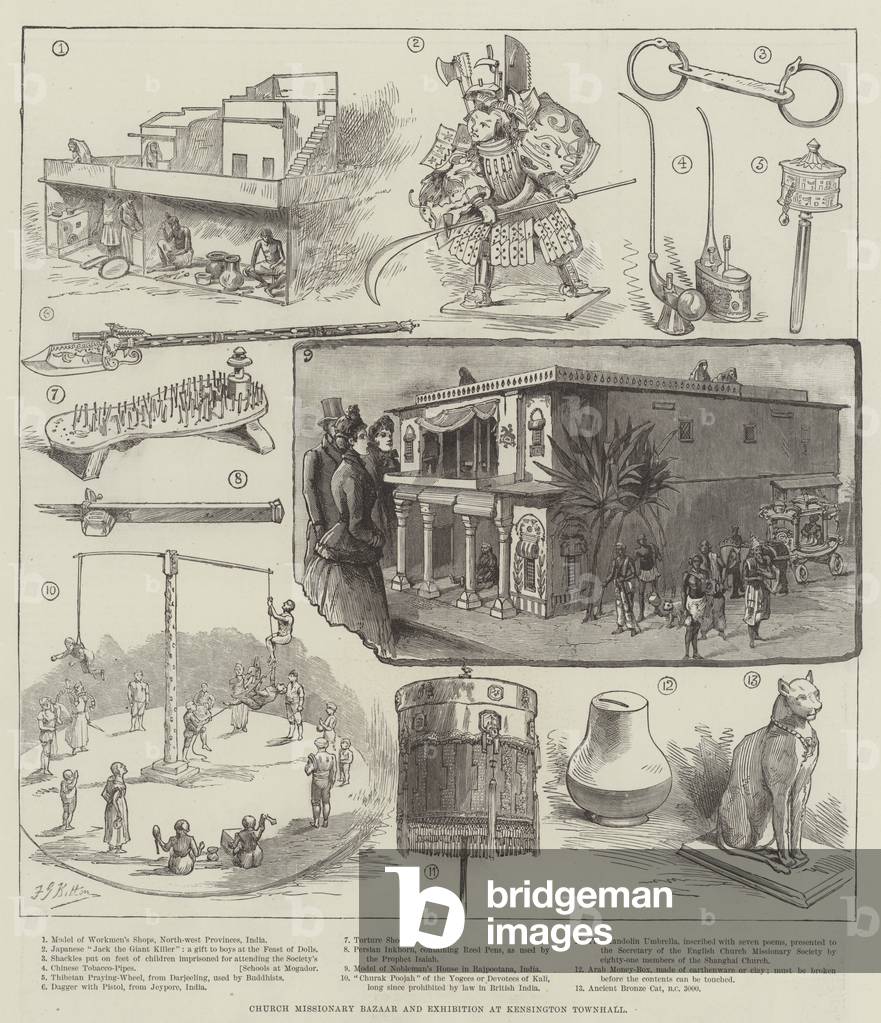 Chiesa Bazaar missionario e mostra a Kensington Townhall (incisione)