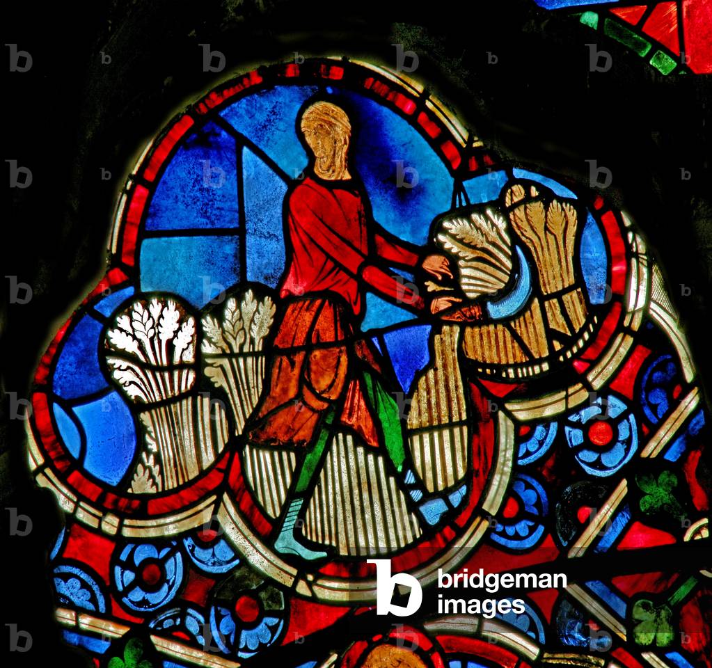 Window Ew depicting the Labours of the Months.July (stained glass) by French Artist