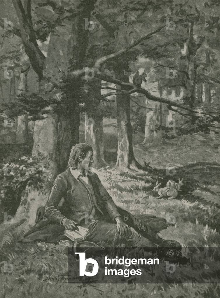 Deep in thought with his beloved Virgil (litho)