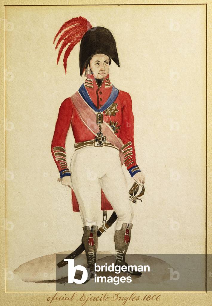 British infantry army soldiers during the invasion of Buenos Aires in 1806, watercolor