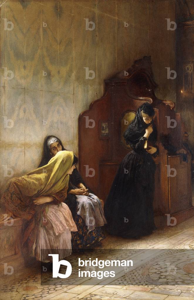 Immagine di Disegno "La Confessione" di Ludwig Passini