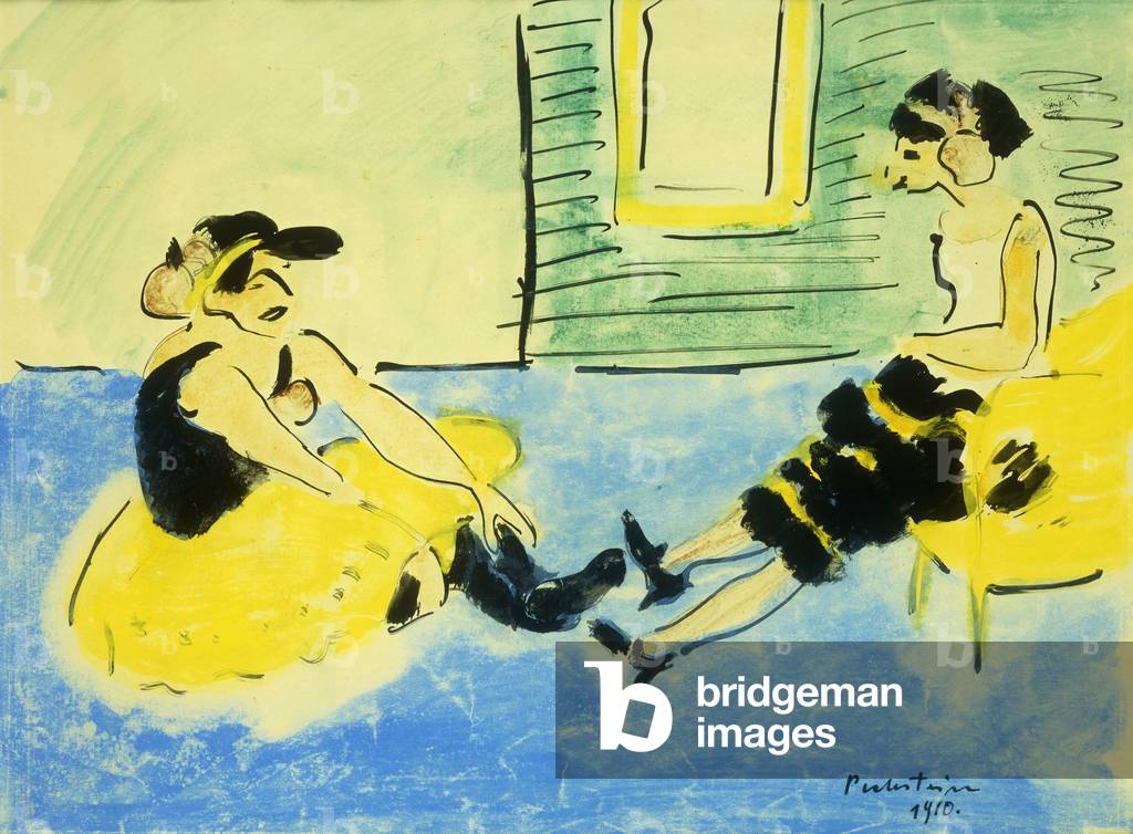 Zwei Tanzerinen, 1910 (Aquarell, Pastell, Stift und schwarze Tinte auf Papier)