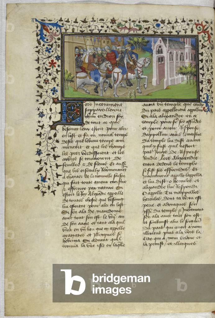 "Miniatura di Alessandro e il suo esercito lasciando Macedone"