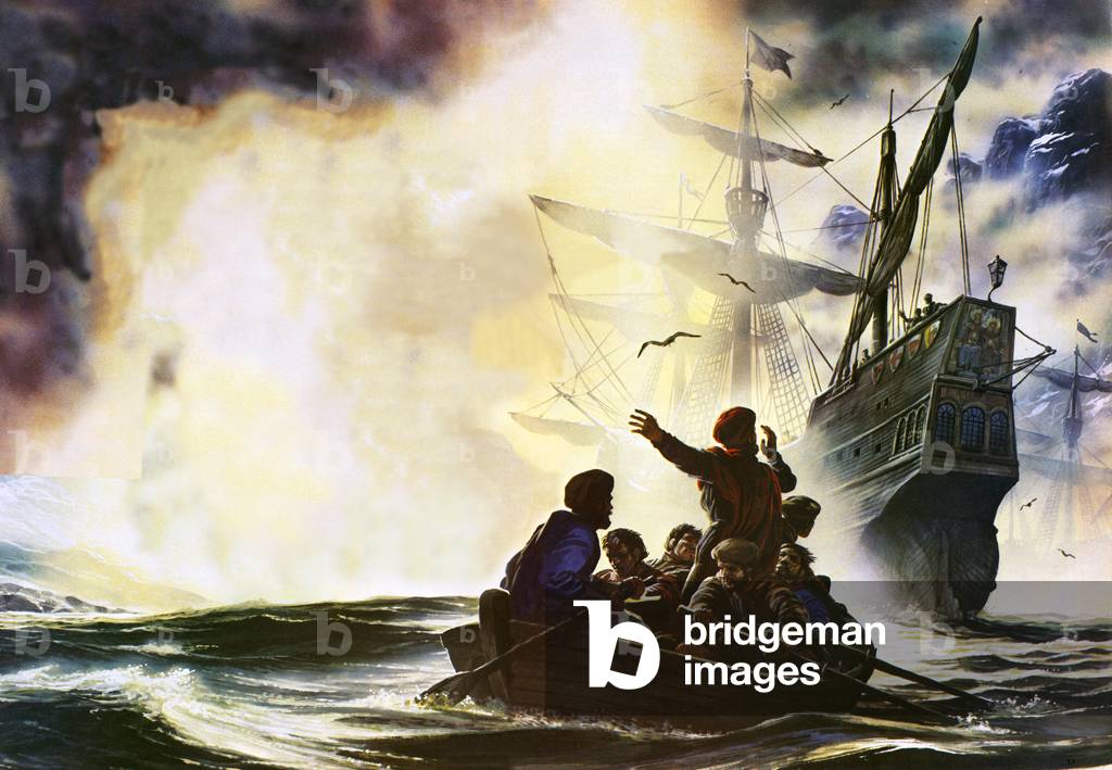 Ferdinand Magellan und die Entdeckung des Pazifischen Ozeans (Farblitho)