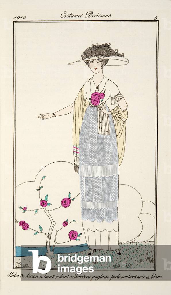 Immagine di Incisione "Robe de linon à haut volant de Broderie anglaise perle souliers noir et blanc" 1912 di 
