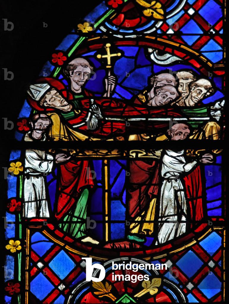 Window w08 depicting St Martin's funeral procession (stained glass) by French Artist