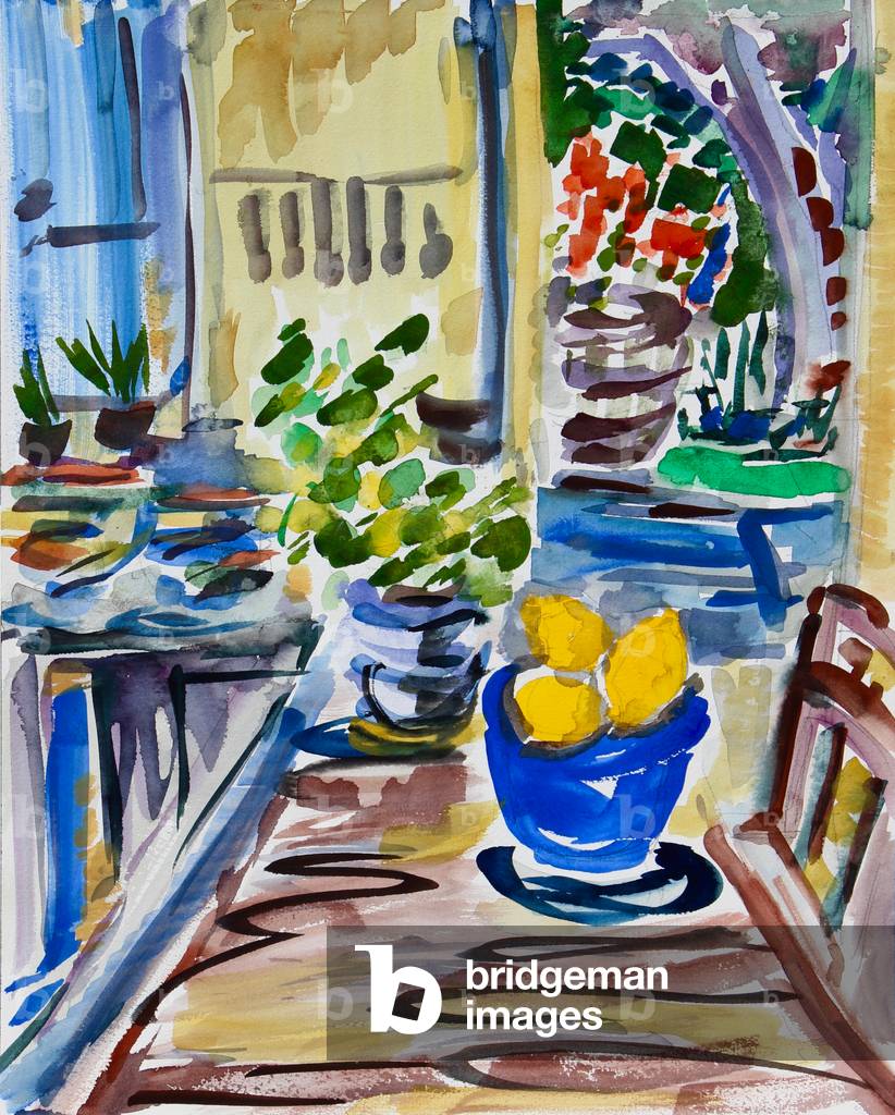 Zitronen in Blue Bowl, 2021 (w/k auf Papier)