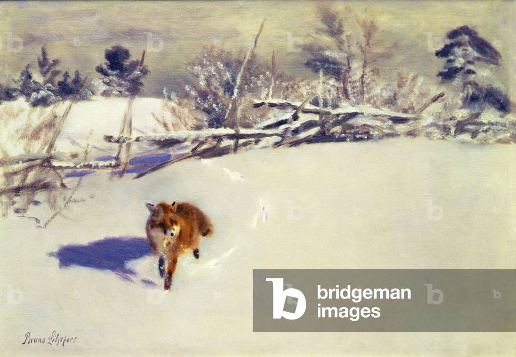 Ein Fuchs im Schnee (Öl auf Leinwand)