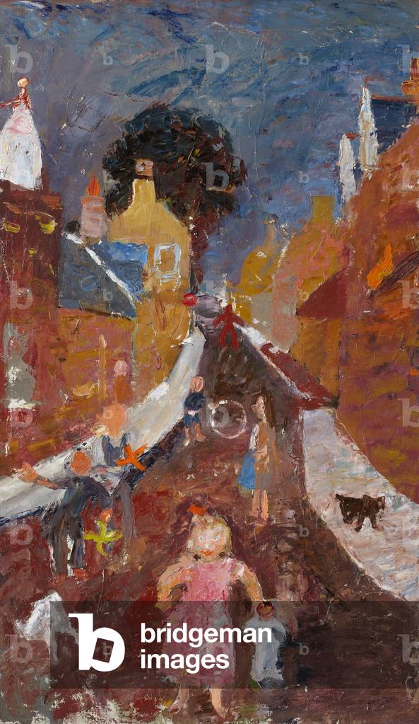 Temple Village, bambini che giocano, 1940-45 circa (olio su tela)