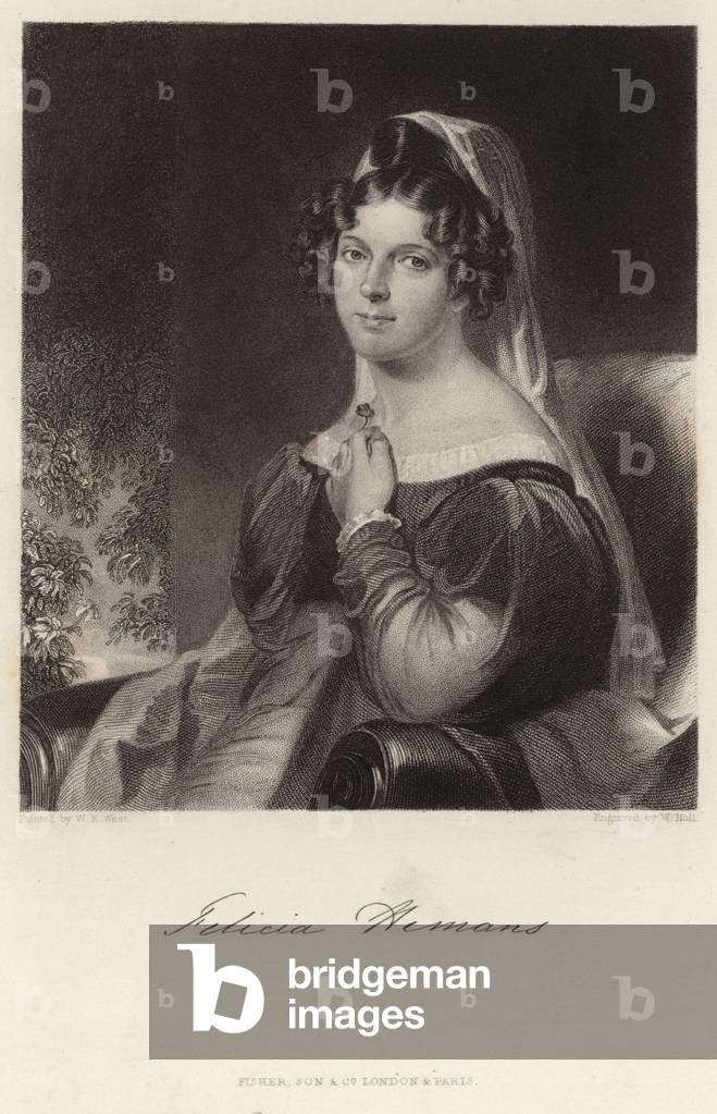 "Felicia Hemans (incisione)" di William Edward West, b/w