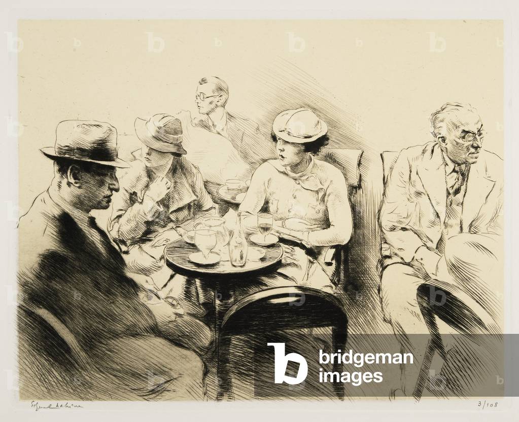Au Café, 1939 par Edgar Chahine, b/w
