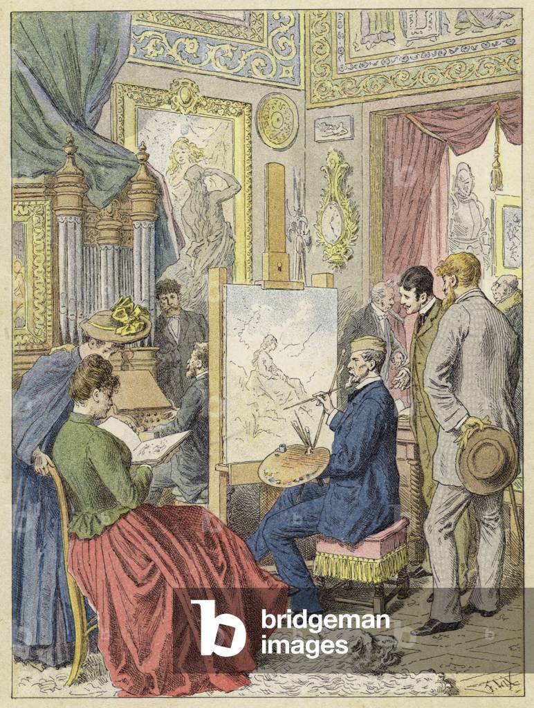 Künstleratelier, Paris (farbige Gravur)