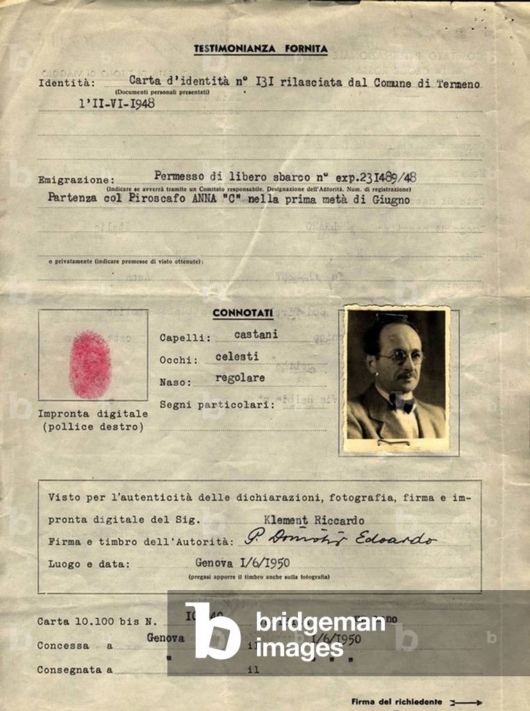 Adolf Eichmann (1906-1962) German Nazi, architect of the Holocaust, here fake identity card with name Ricardo 