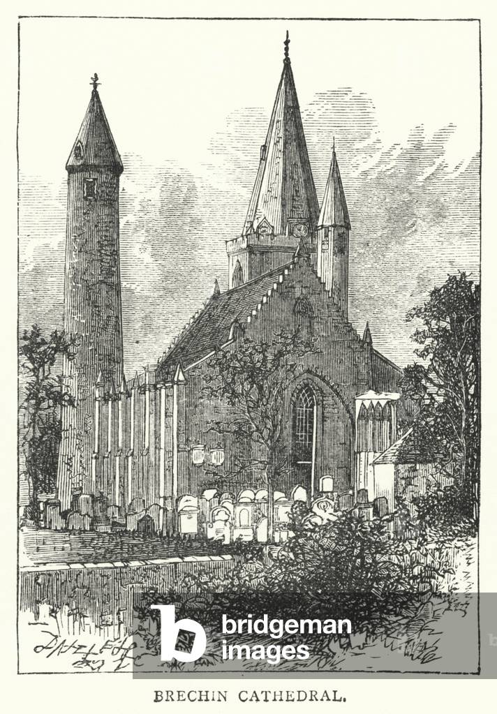 Brechin Cathedral (engraving) by English Artist, b/w