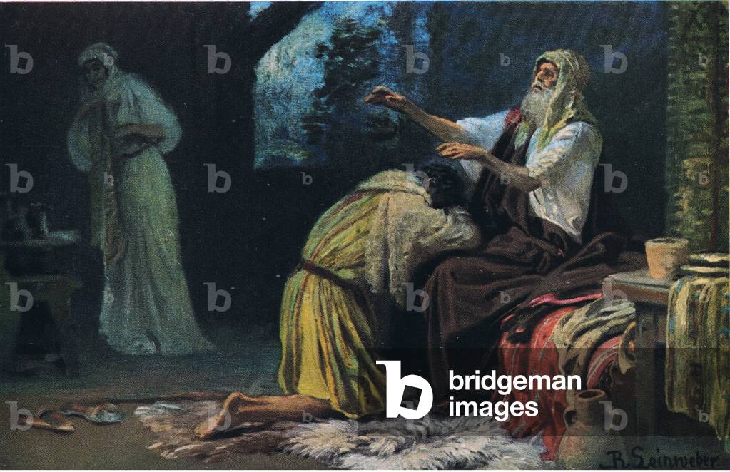 Isaak segnet Jakob, aus Hulberts Geschichte der Bibel herausgegeben von The John Winston Company, 1932 (Farbe 