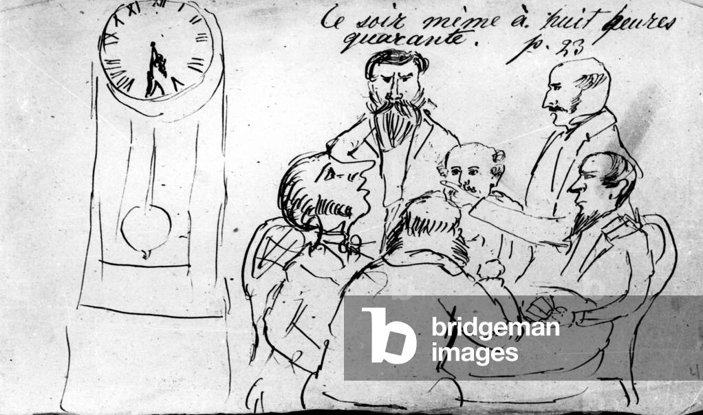Russischer Autor Leo Tolstoy'S Zeichnung für Jules Verne'S 'Rund um die Welt in 80 Tage'.