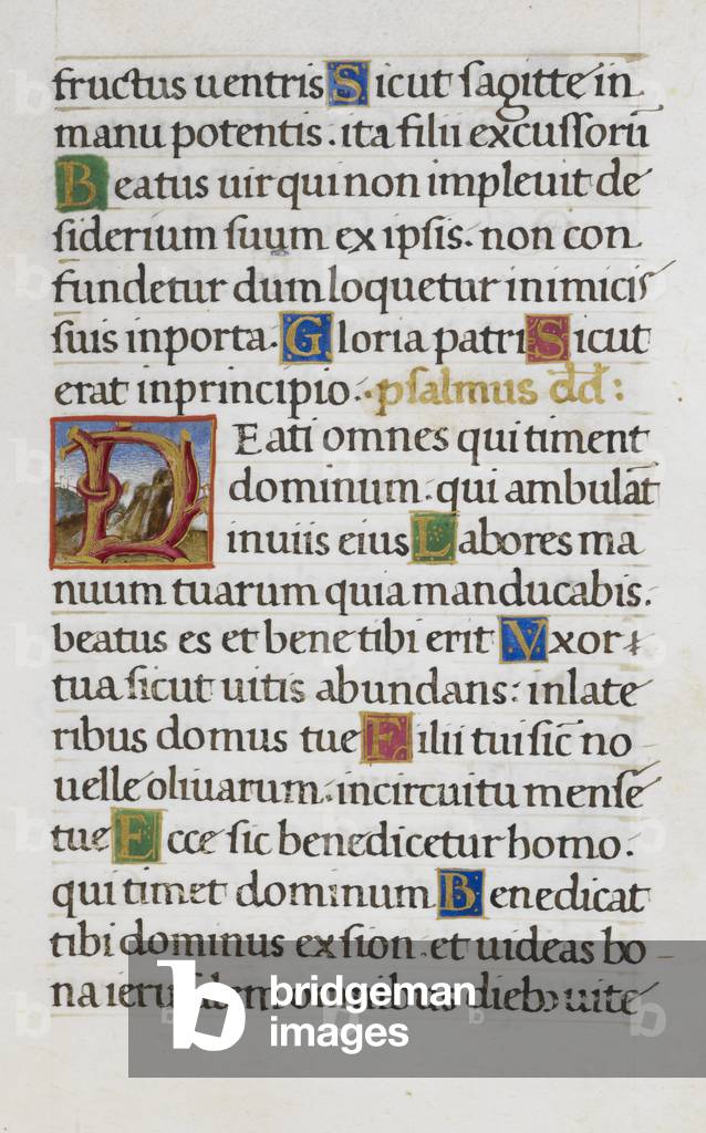 Text page with initial 'D', b/w