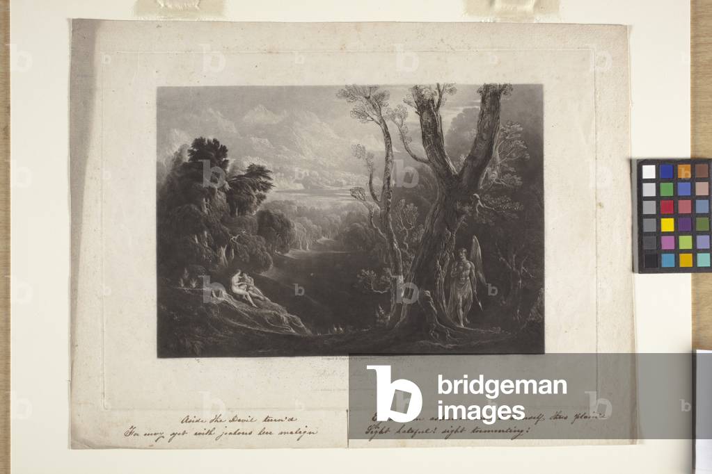 Immagine di Incisione "Satana Contemplando Adamo e Eva in Paradiso (mezzotint)" 1825 di John Marin