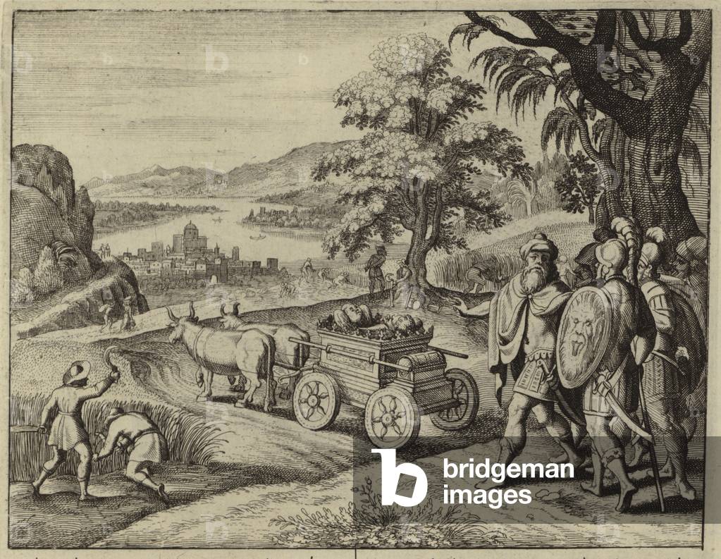 Image de Gravure représentant Les Philistins retournent l'Arche de l'Alliance aux Israélites (gravure) 1601 pa
